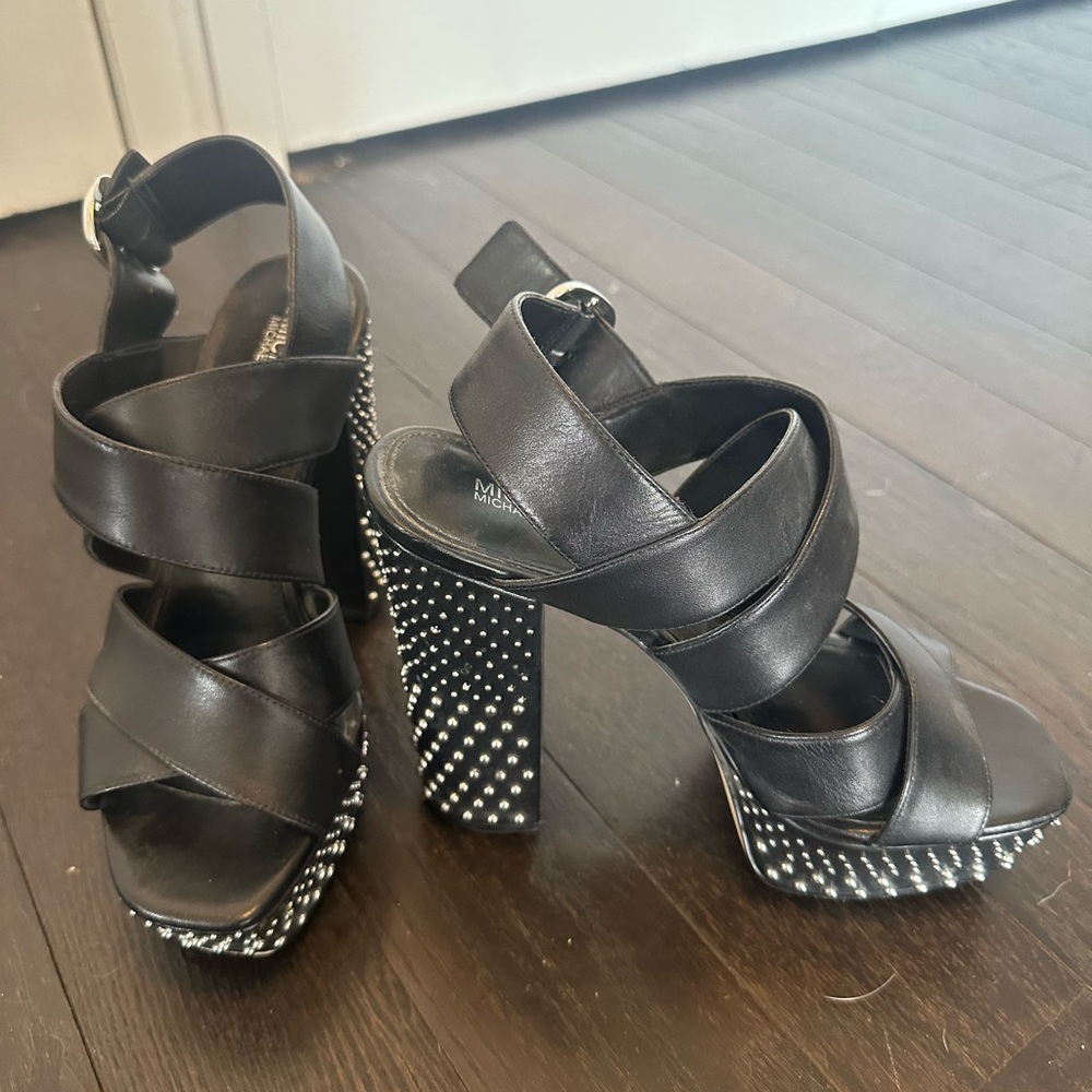 Michael by Michael Kors size 6 1/2, black studded wedge sandals